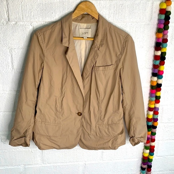 Ann Taylor Loft Ruffle Tan Work Blazer sz 10 - Picture 1 of 6